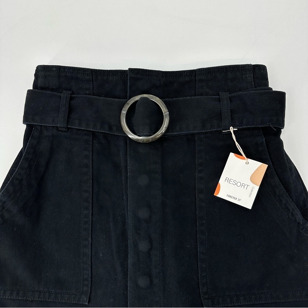 NEW Forever 21 Black Denim Snap Button Down Mini Skirt Resort Collection Small - Picture 2 of 5